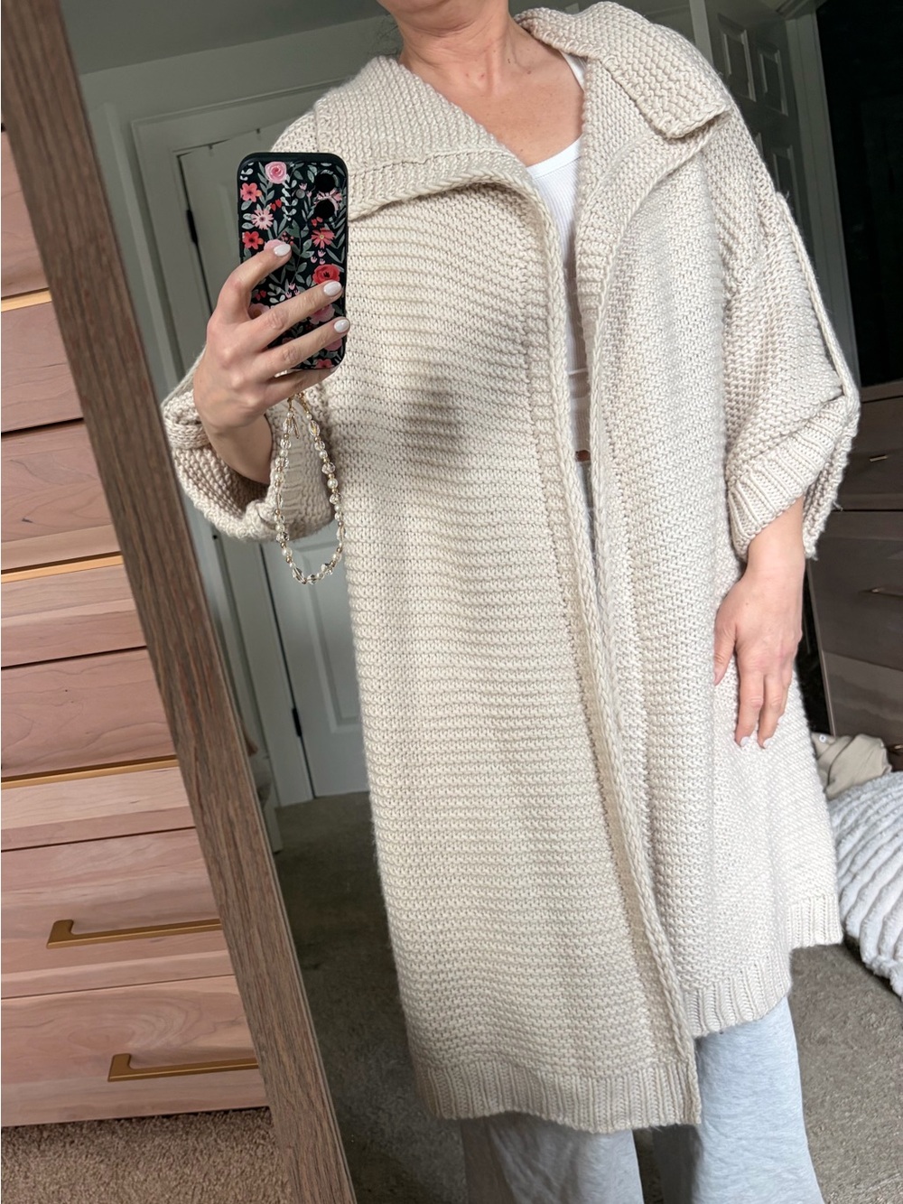 Elan Cream Open-Front Knit Cardigan one size
